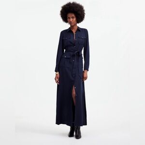 Madewell Womens Navy Blue Utility Tie-Waist Maxi Shirtdress
